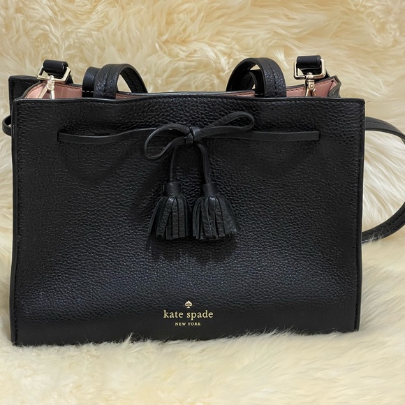 kate spade Handbags - Kate Spade Hayes Suede Tassels Small Satchel Crossbody Black Purse Handbag